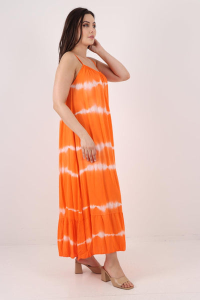 Tie Dye Print Ruffle Hem Sun Dress - Lashra Fashion