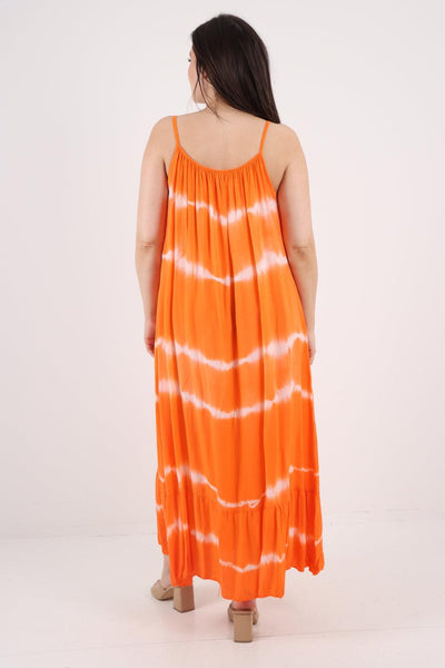 Tie Dye Print Ruffle Hem Sun Dress - Lashra Fashion