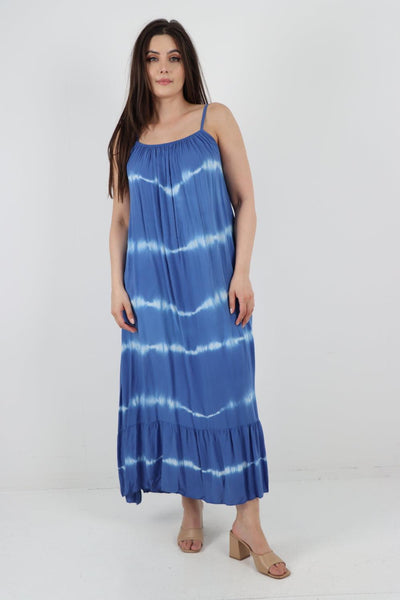 Tie Dye Print Ruffle Hem Sun Dress - Lashra Fashion