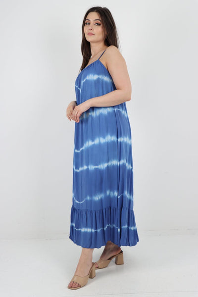 Tie Dye Print Ruffle Hem Sun Dress - Lashra Fashion