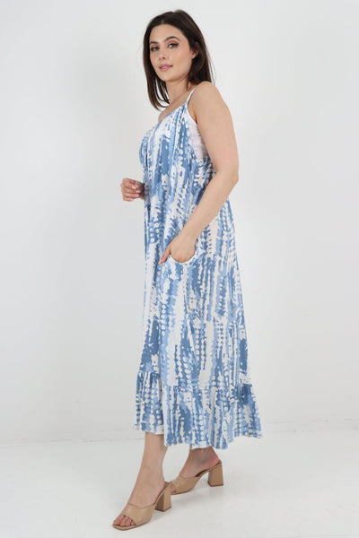 Tie Dye Print Sleeveless Dress - Lashra Fashion