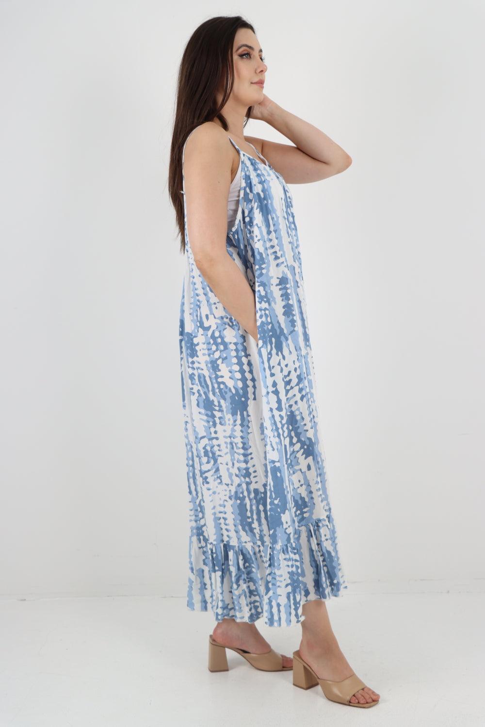 Tie Dye Print Sleeveless Dress - Lashra Fashion