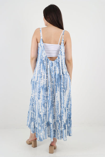 Tie Dye Print Sleeveless Dress - Lashra Fashion