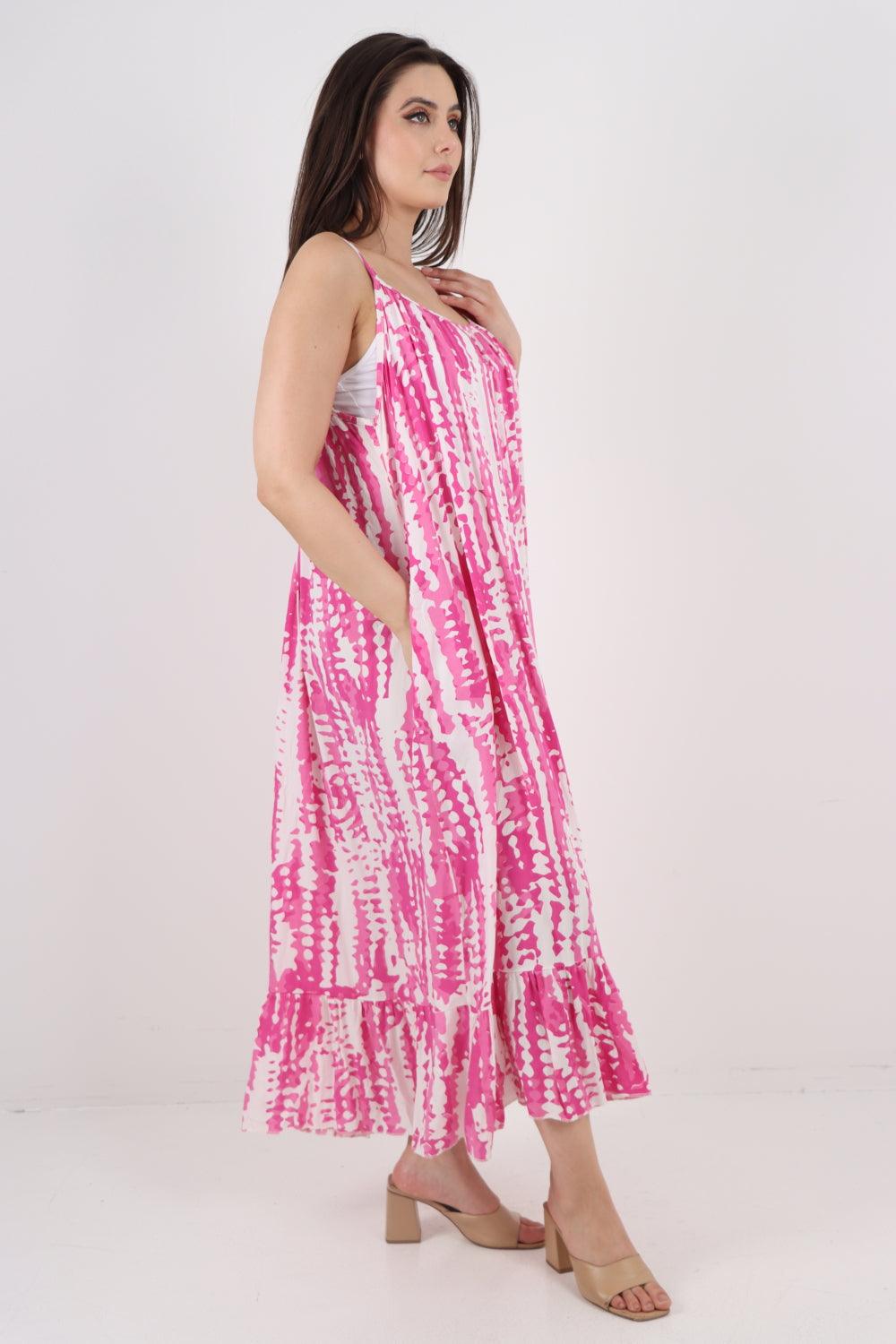 Tie Dye Print Sleeveless Dress - Lashra Fashion