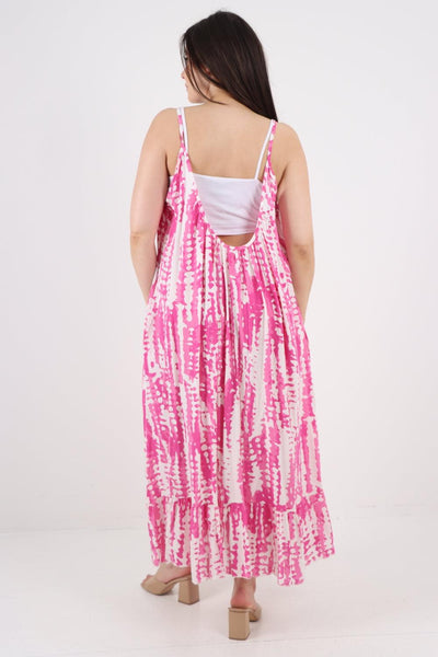 Tie Dye Print Sleeveless Dress - Lashra Fashion