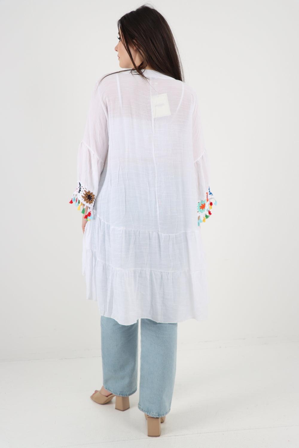 Dip Hem Tassels Sleeves Tunic Top - Lashra Fashion