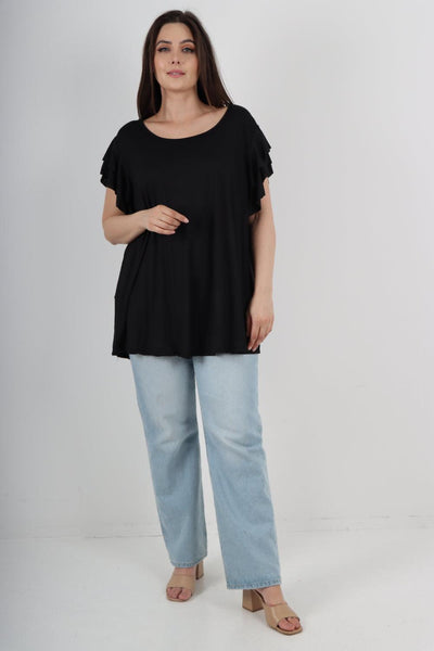 Plain Ruffle Sleeve Tunic Top - Lashra Fashion