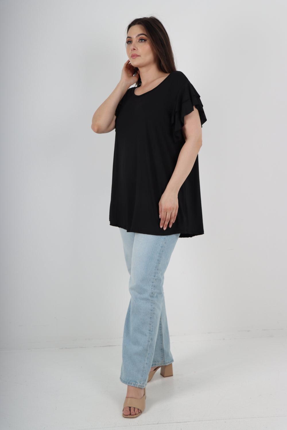 Plain Ruffle Sleeve Tunic Top - Lashra Fashion