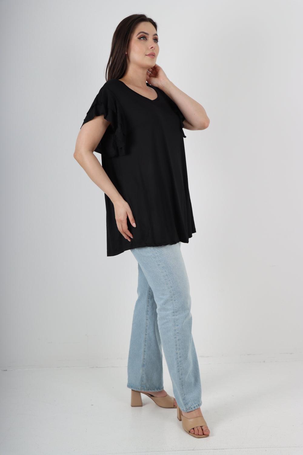 Plain Ruffle Sleeve Tunic Top - Lashra Fashion