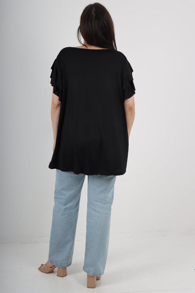 Plain Ruffle Sleeve Tunic Top - Lashra Fashion