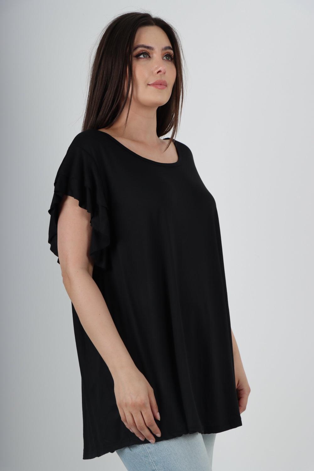 Plain Ruffle Sleeve Tunic Top - Lashra Fashion