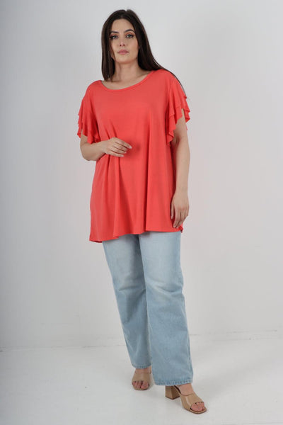 Plain Ruffle Sleeve Tunic Top - Lashra Fashion