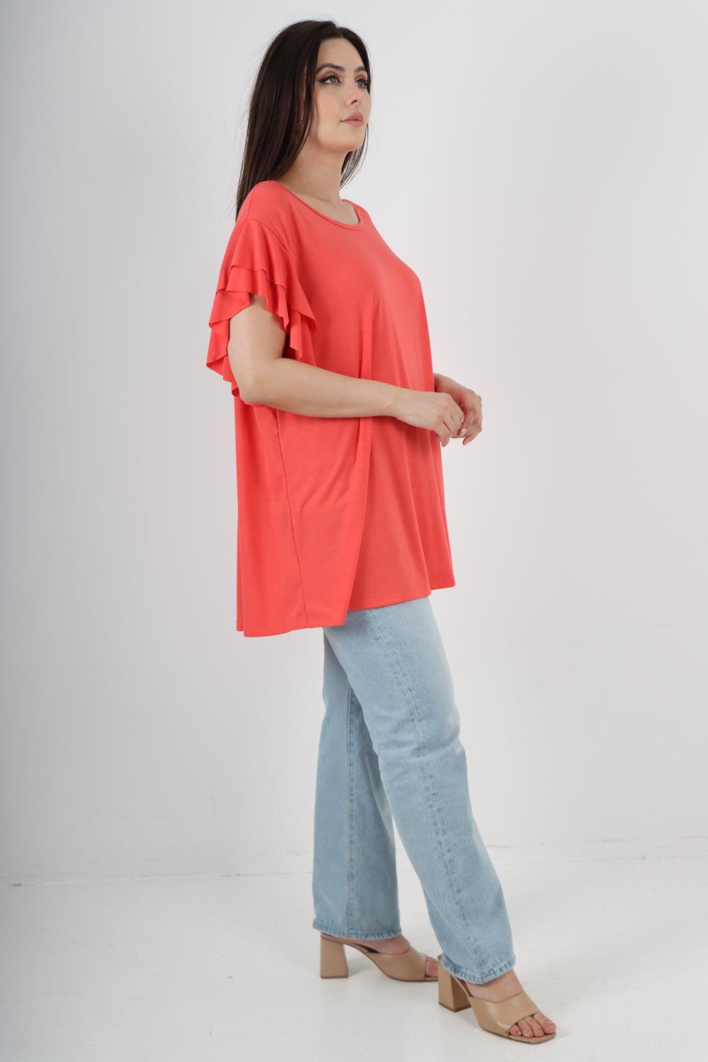 Plain Ruffle Sleeve Tunic Top - Lashra Fashion