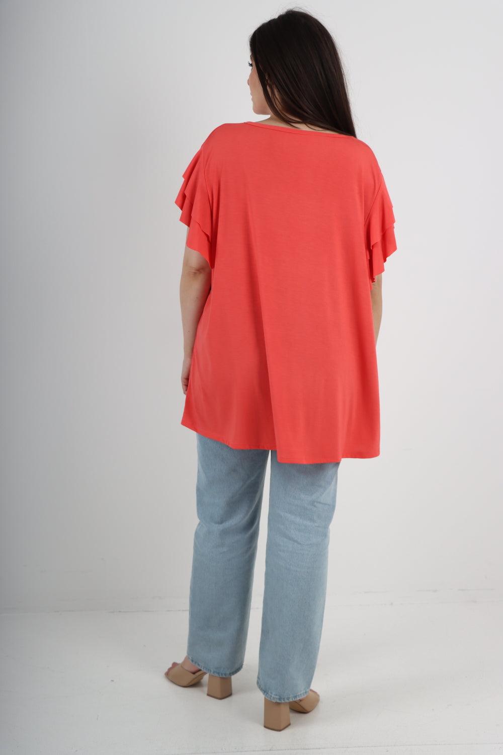 Plain Ruffle Sleeve Tunic Top - Lashra Fashion