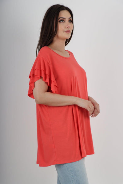 Plain Ruffle Sleeve Tunic Top - Lashra Fashion