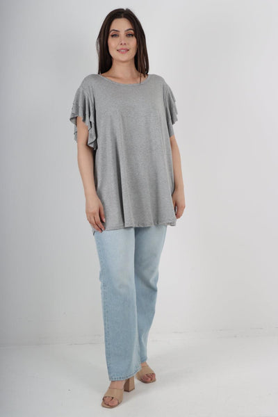 Plain Ruffle Sleeve Tunic Top - Lashra Fashion