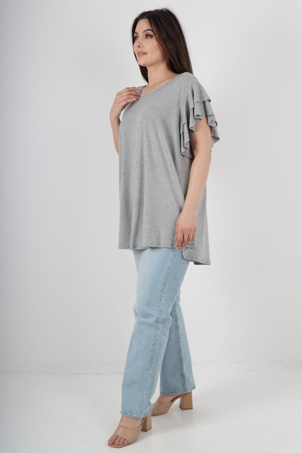 Plain Ruffle Sleeve Tunic Top - Lashra Fashion