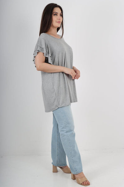 Plain Ruffle Sleeve Tunic Top - Lashra Fashion