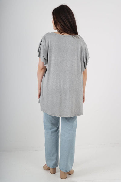 Plain Ruffle Sleeve Tunic Top - Lashra Fashion