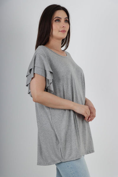 Plain Ruffle Sleeve Tunic Top - Lashra Fashion