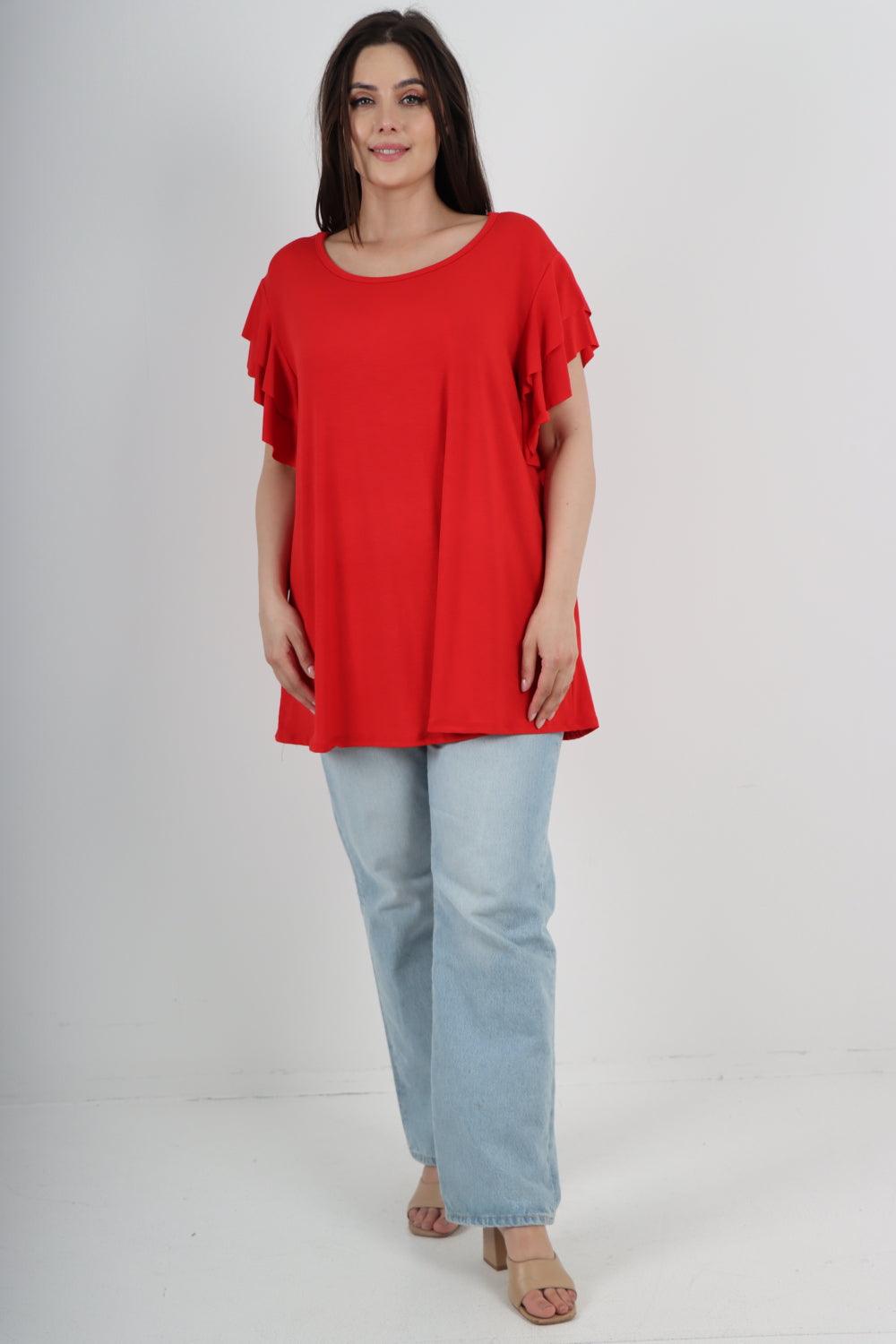 Plain Ruffle Sleeve Tunic Top - Lashra Fashion