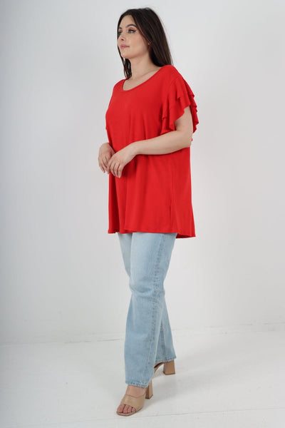 Plain Ruffle Sleeve Tunic Top - Lashra Fashion