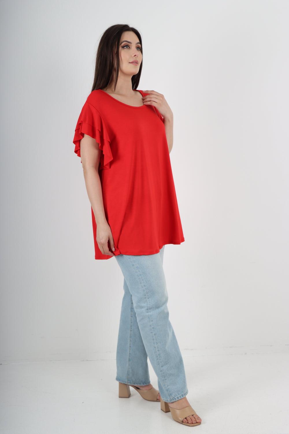 Plain Ruffle Sleeve Tunic Top - Lashra Fashion