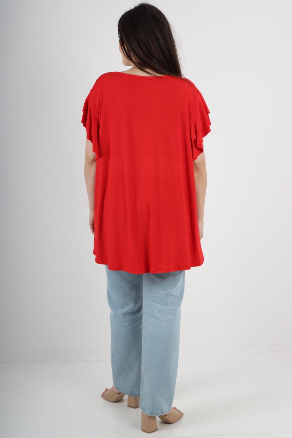 Plain Ruffle Sleeve Tunic Top - Lashra Fashion