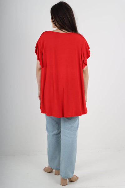 Plain Ruffle Sleeve Tunic Top - Lashra Fashion