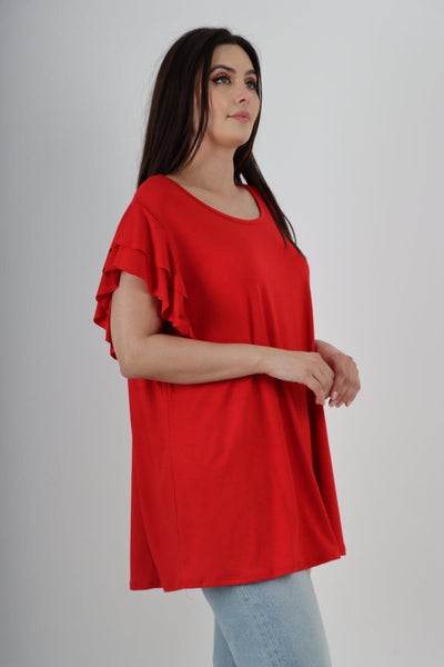 Plain Ruffle Sleeve Tunic Top - Lashra Fashion