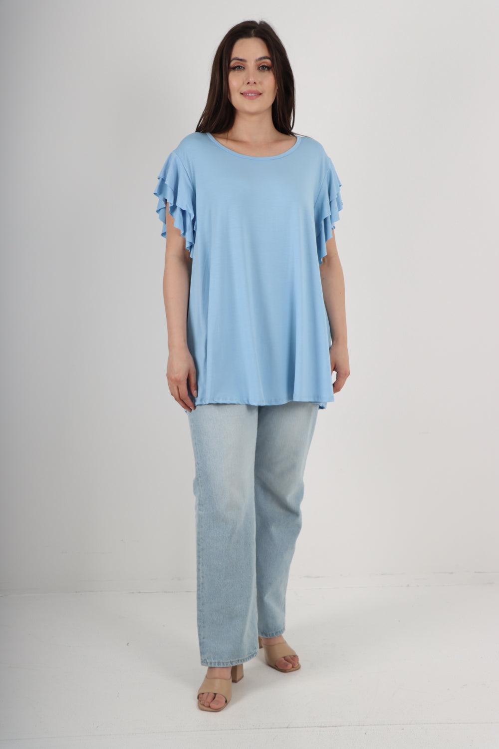 Plain Ruffle Sleeve Tunic Top - Lashra Fashion