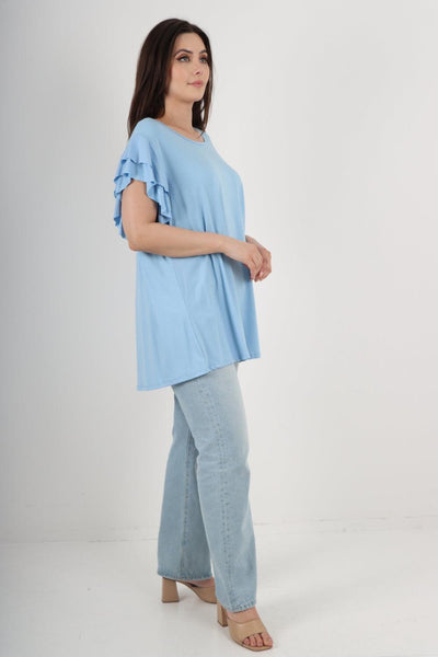 Plain Ruffle Sleeve Tunic Top - Lashra Fashion