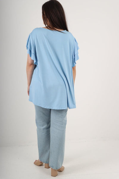 Plain Ruffle Sleeve Tunic Top - Lashra Fashion