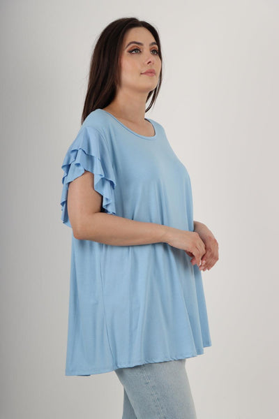 Plain Ruffle Sleeve Tunic Top - Lashra Fashion