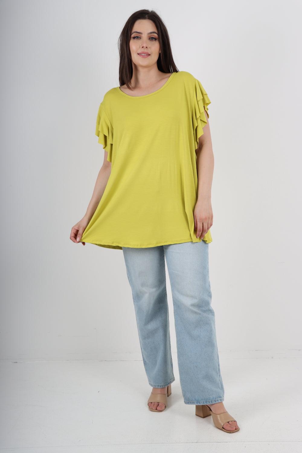 Plain Ruffle Sleeve Tunic Top - Lashra Fashion