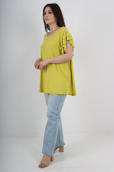 Plain Ruffle Sleeve Tunic Top - Lashra Fashion