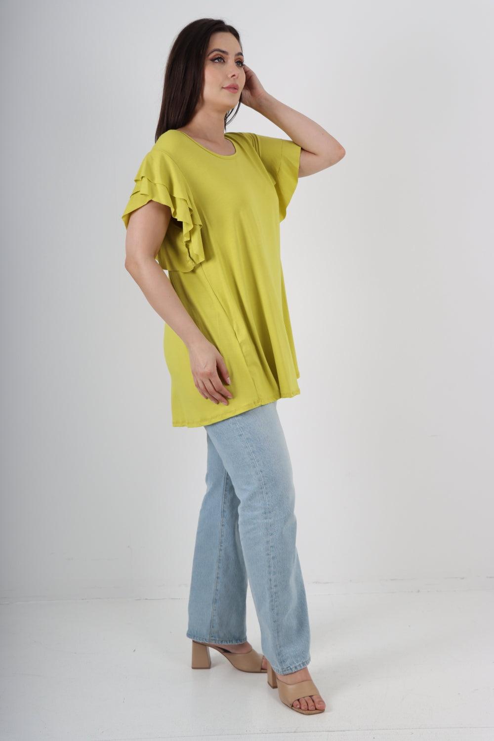 Plain Ruffle Sleeve Tunic Top - Lashra Fashion