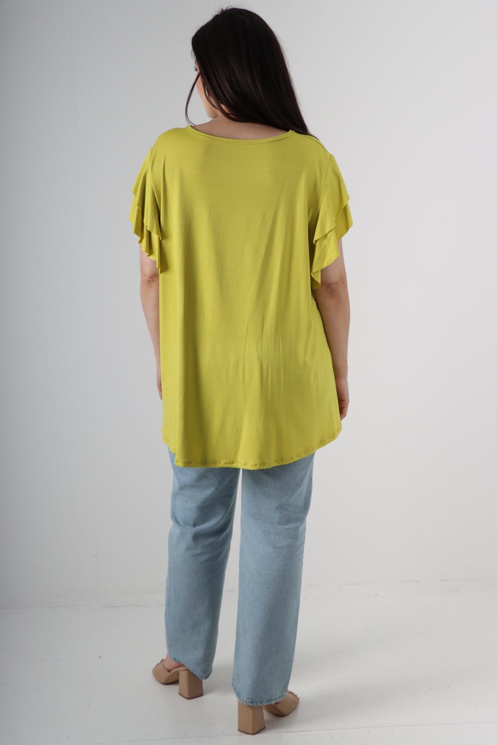 Plain Ruffle Sleeve Tunic Top - Lashra Fashion