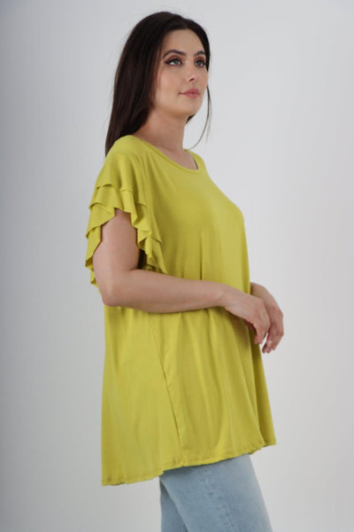 Plain Ruffle Sleeve Tunic Top - Lashra Fashion