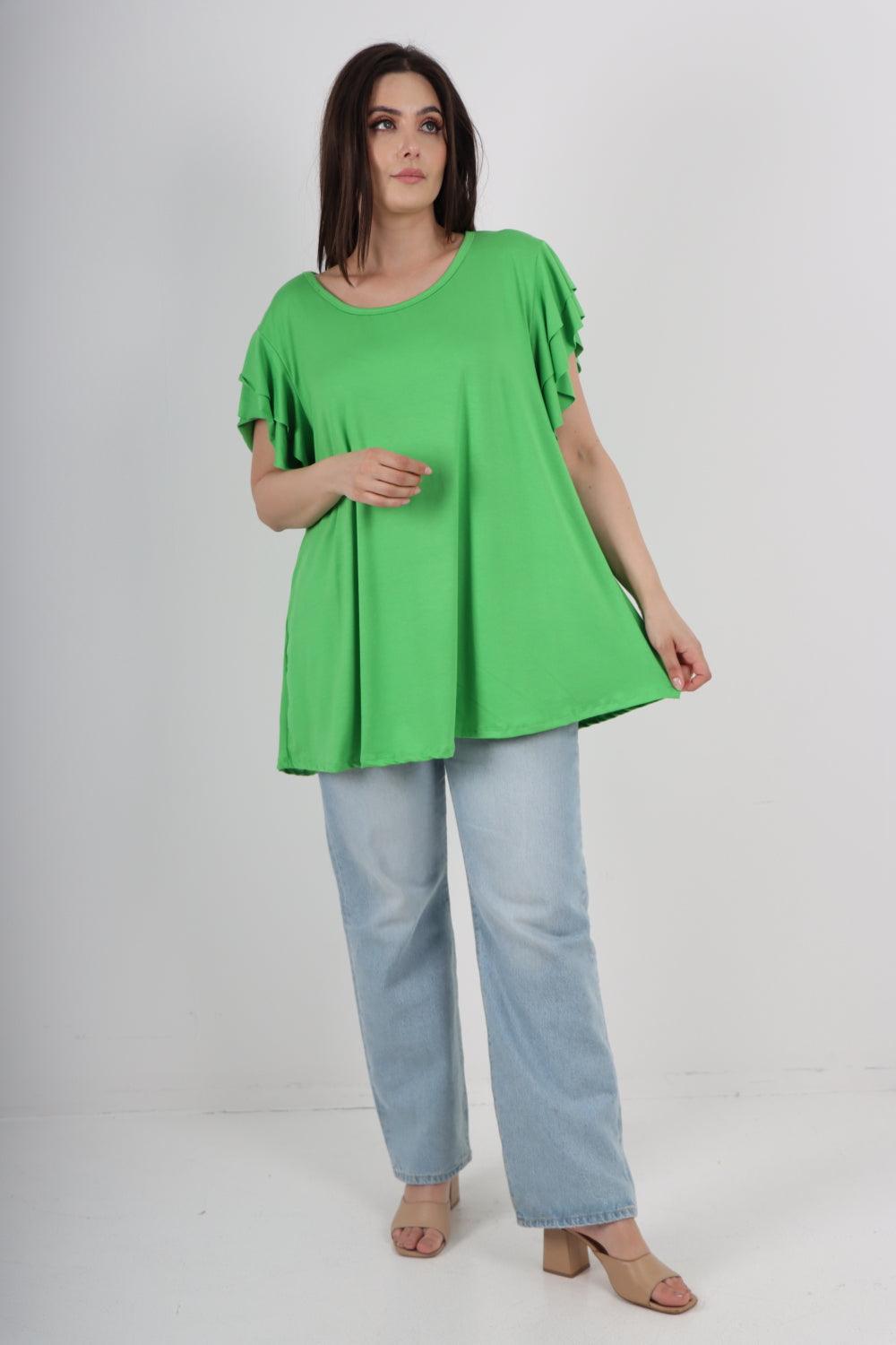 Plain Ruffle Sleeve Tunic Top - Lashra Fashion