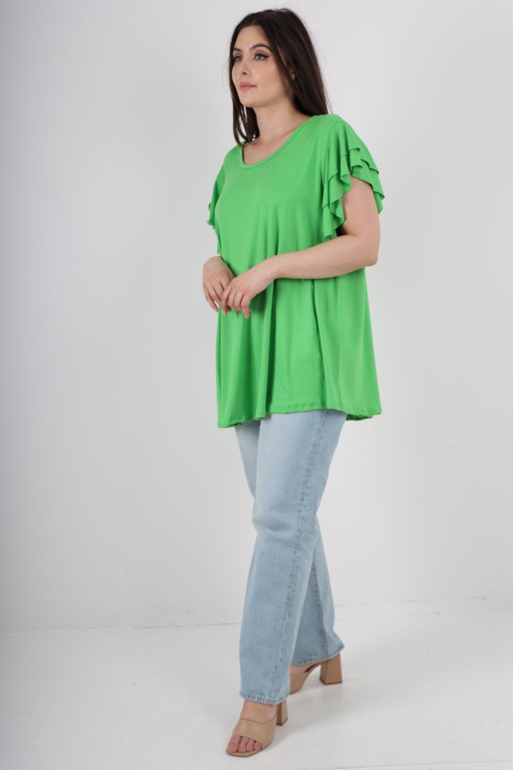 Plain Ruffle Sleeve Tunic Top - Lashra Fashion