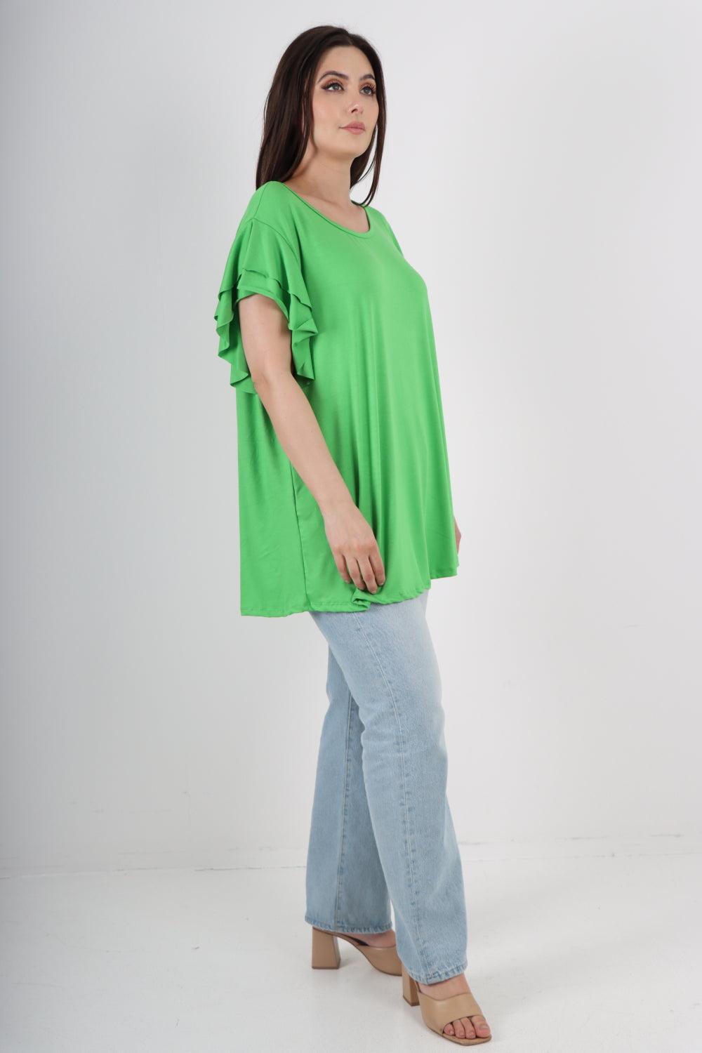 Plain Ruffle Sleeve Tunic Top - Lashra Fashion