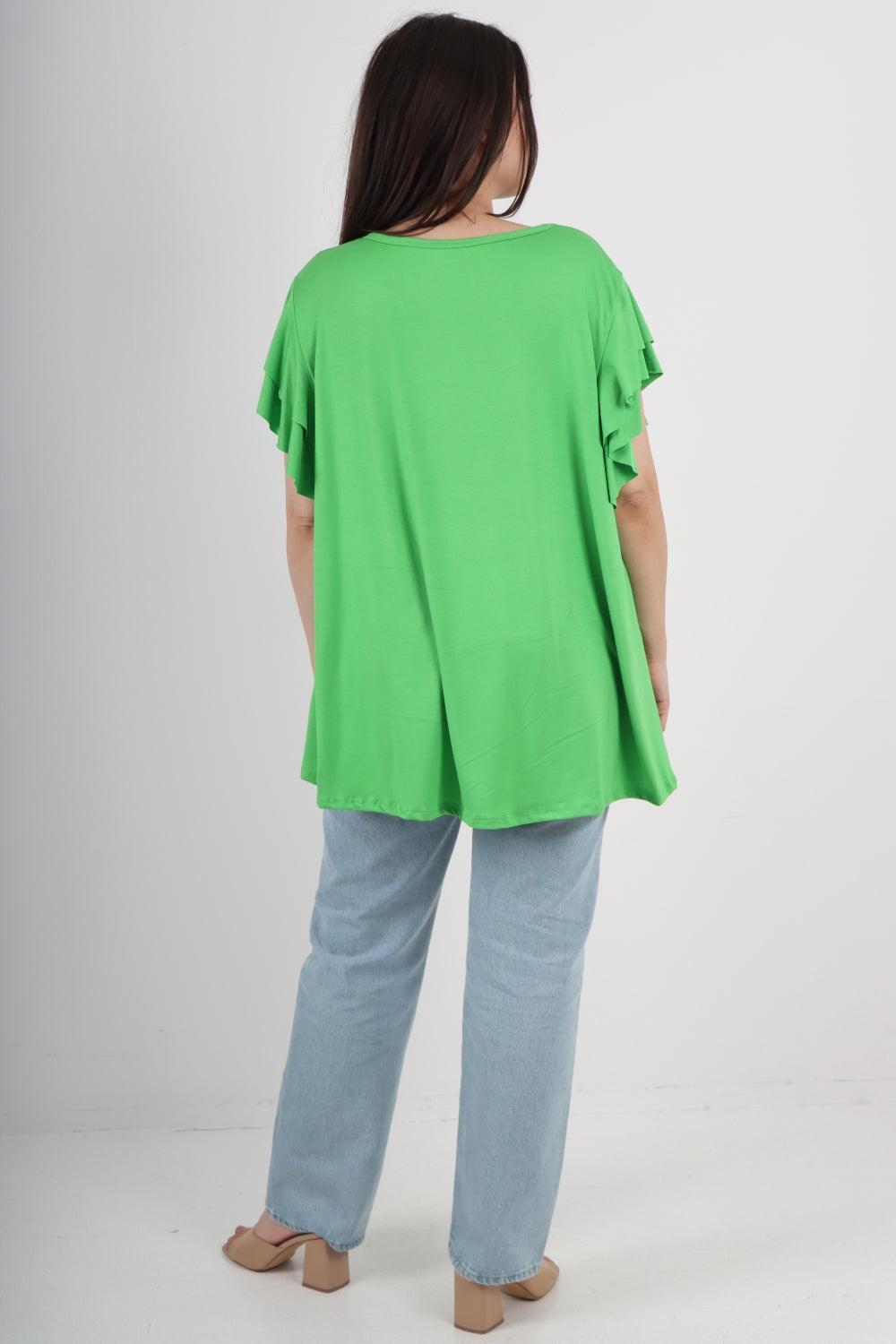 Plain Ruffle Sleeve Tunic Top - Lashra Fashion