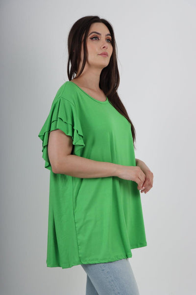 Plain Ruffle Sleeve Tunic Top - Lashra Fashion