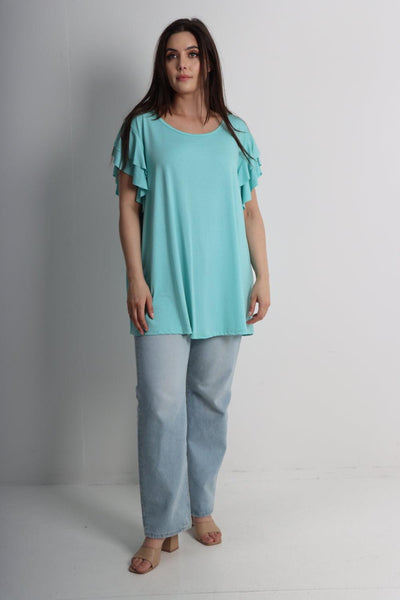 Plain Ruffle Sleeve Tunic Top - Lashra Fashion