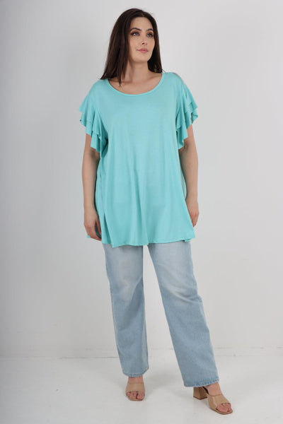 Plain Ruffle Sleeve Tunic Top - Lashra Fashion