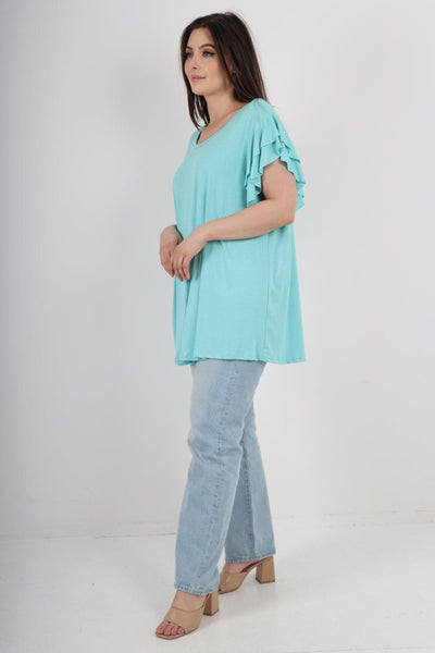 Plain Ruffle Sleeve Tunic Top - Lashra Fashion