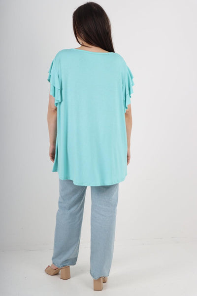 Plain Ruffle Sleeve Tunic Top - Lashra Fashion