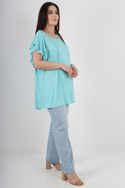 Plain Ruffle Sleeve Tunic Top - Lashra Fashion