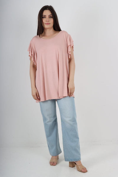 Plain Ruffle Sleeve Tunic Top - Lashra Fashion